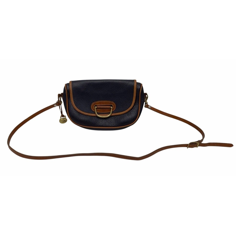 Vintage Dooney & Bourke Horseshoe Brass Bit Clutch Saddle Bag Dark Blue USA Made